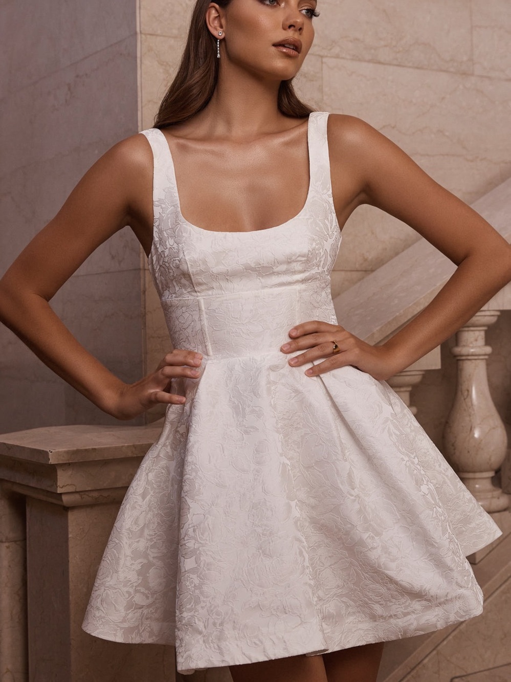 Showpo Stephanie Mini Dress White Floral Jacquard